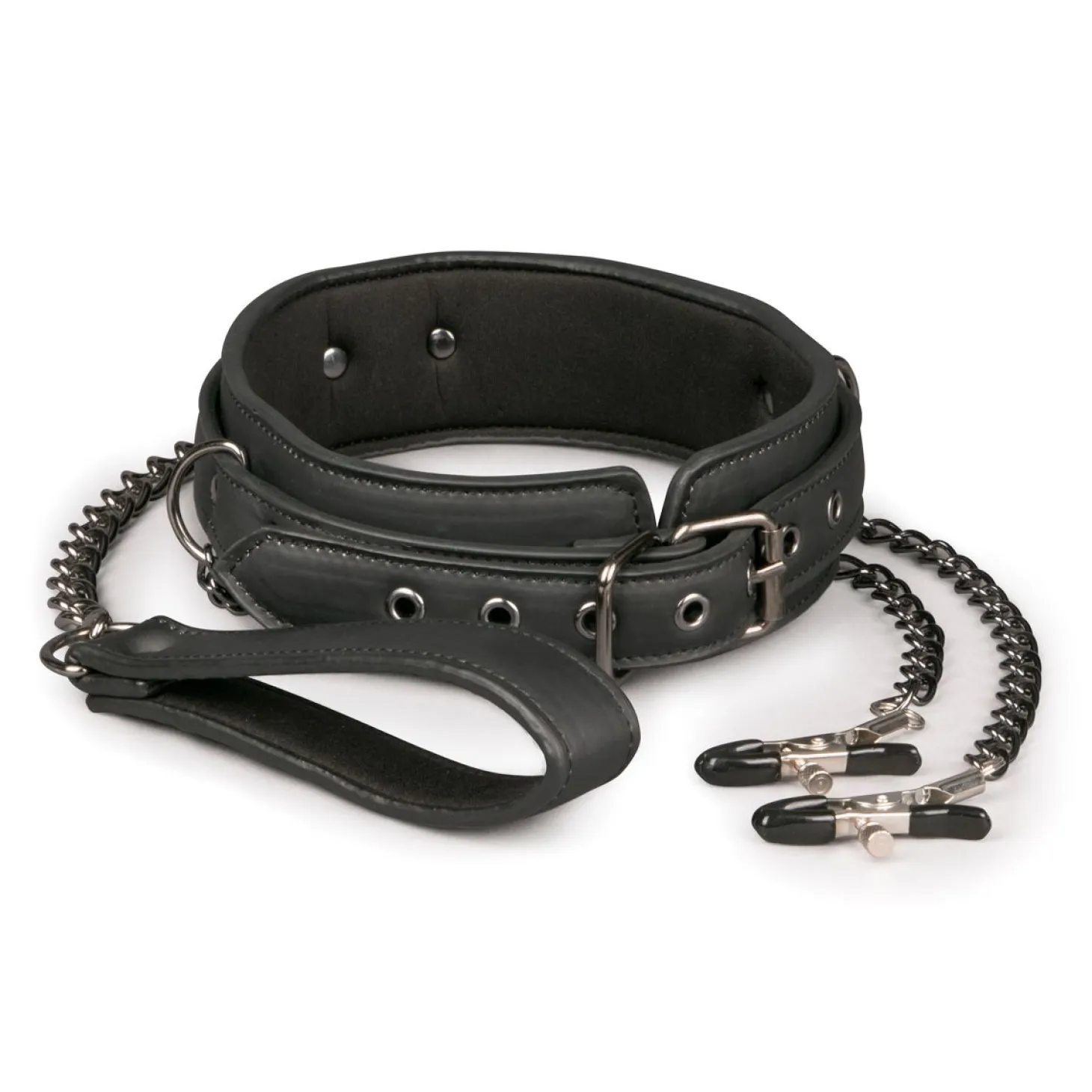 Easytoys Fetish - Collier en cuir avec chaîne de mamelons