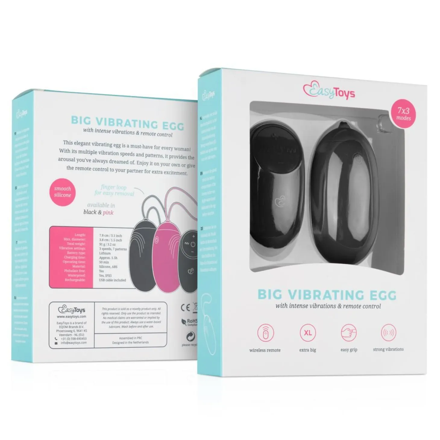 EasyToys - Œuf vibrant avec télécommande - Noir