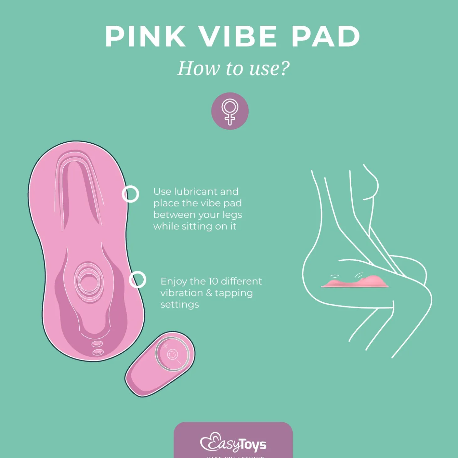EasyToys – Vibe Pad Coussin Vibrant et Tapping avec Télécommande – Rose