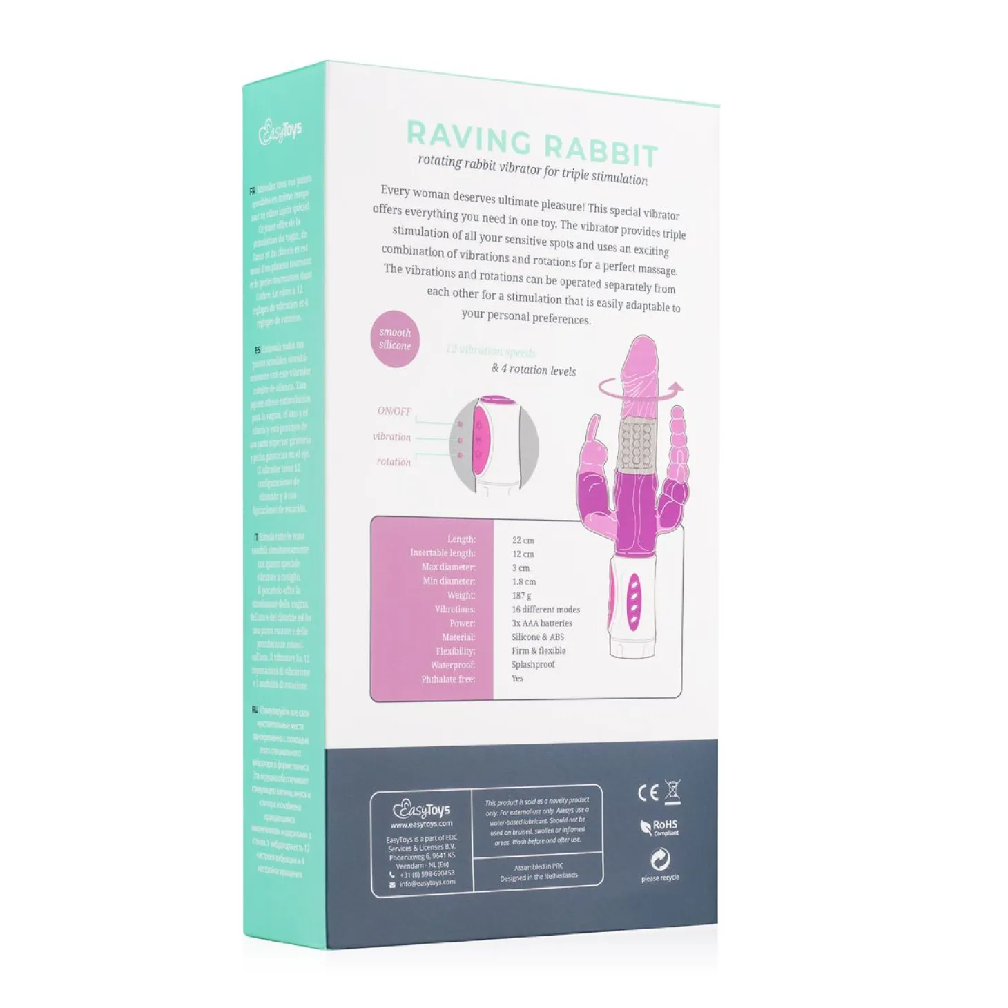 EasyToys - Vibro rabbit avec simulateur anal et clitoridien - Rose