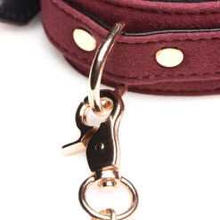Ensemble BDSM 6 pièces en daim avec menottes, collier et sangle - Bordeaux