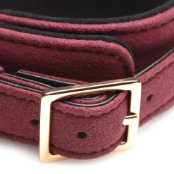 Ensemble BDSM 6 pièces en daim avec menottes, collier et sangle - Bordeaux