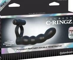 Fantasy C-ringz Cockring & gode Posable Partner Double Penetrator Noir