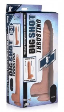 Gode XL vibrant et poussant avec ventouse et boules - Beige
