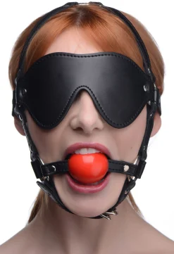 Harnais coquin ajustable avec bandeau pour les yeux et bâillon-boule