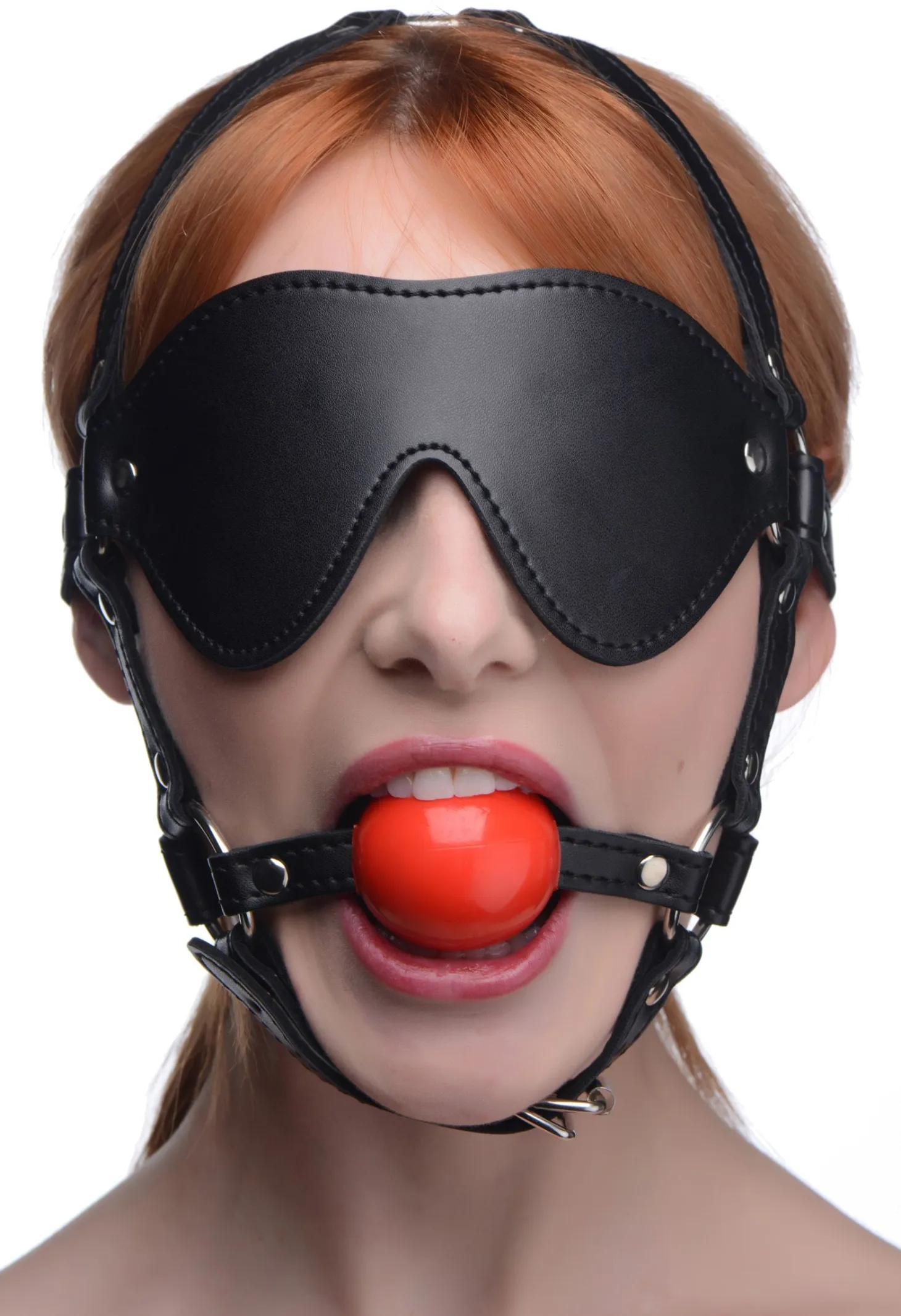 Harnais coquin ajustable avec bandeau pour les yeux et bâillon-boule