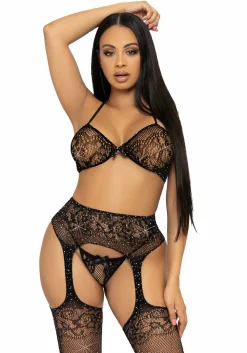 Haut de soutien-gorge, string et bas - Noir