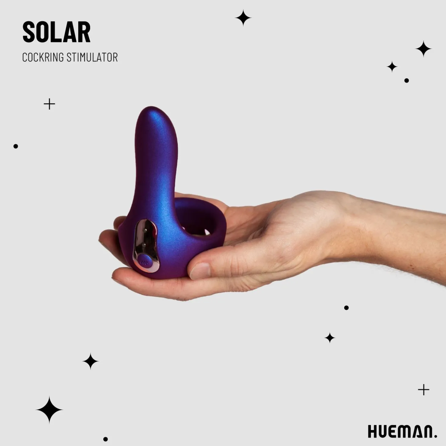 Hueman - Cockring vibrant avec bras de stimulation "Solar "- Bleu
