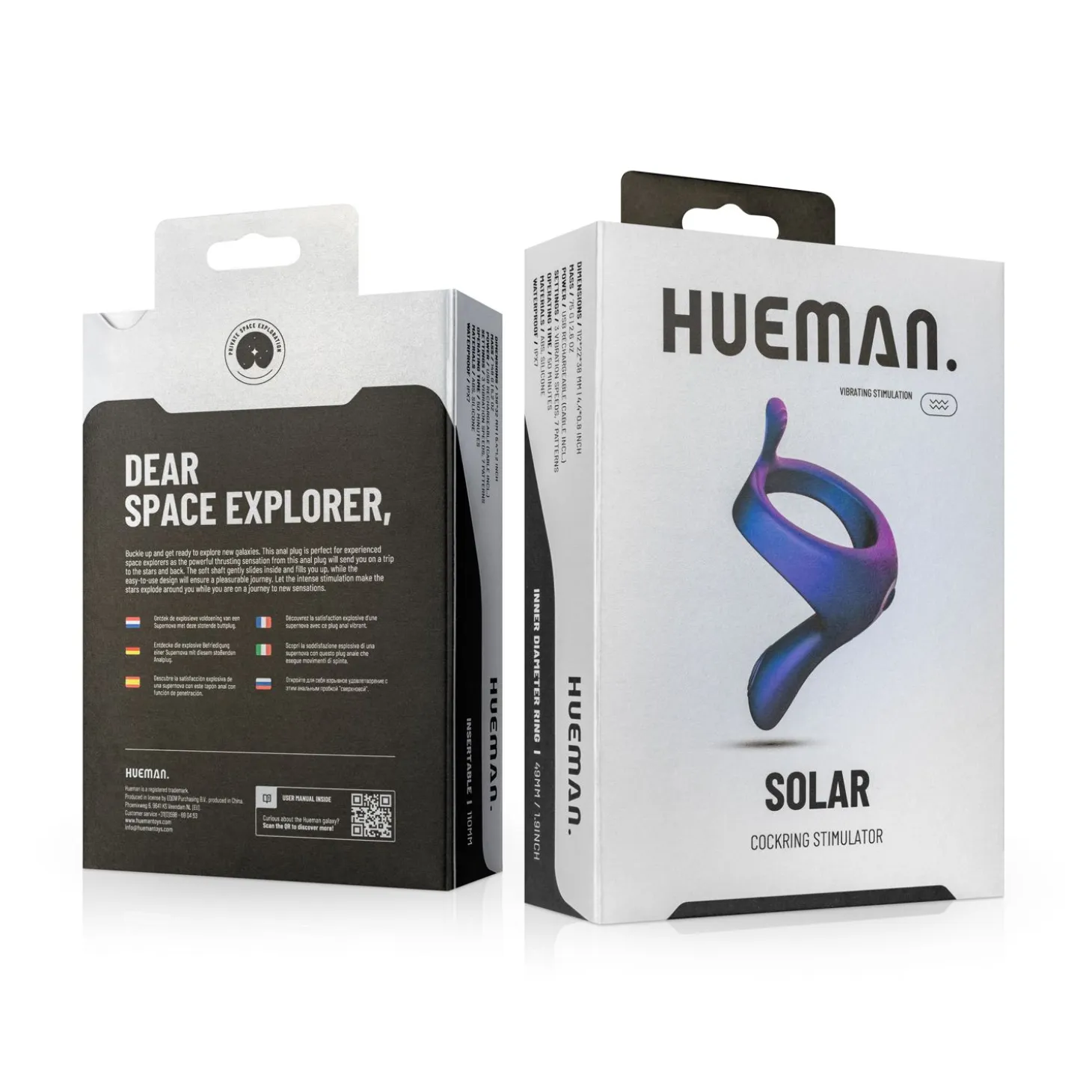 Hueman - Cockring vibrant avec bras de stimulation "Solar "- Bleu