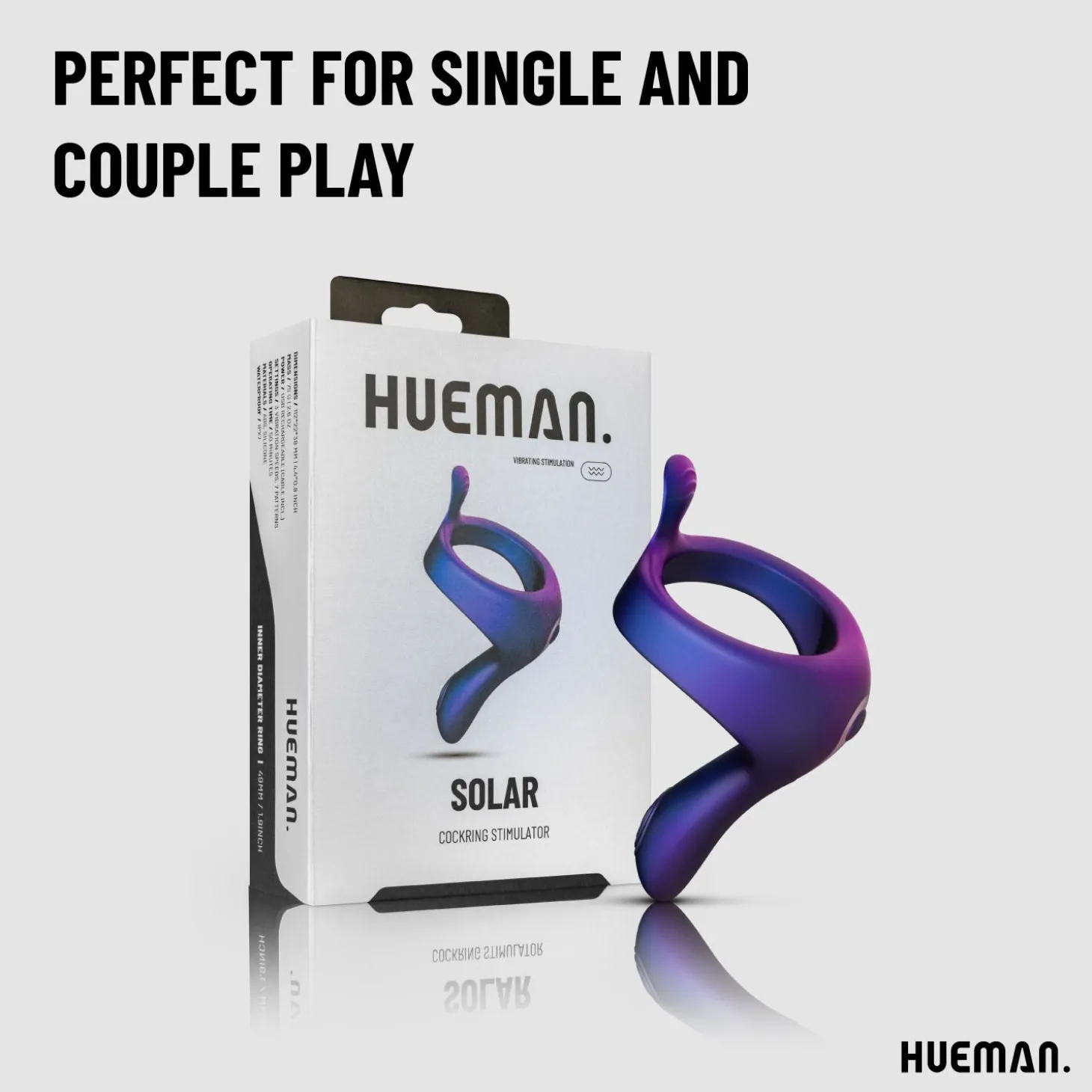Hueman - Cockring vibrant avec bras de stimulation "Solar "- Bleu