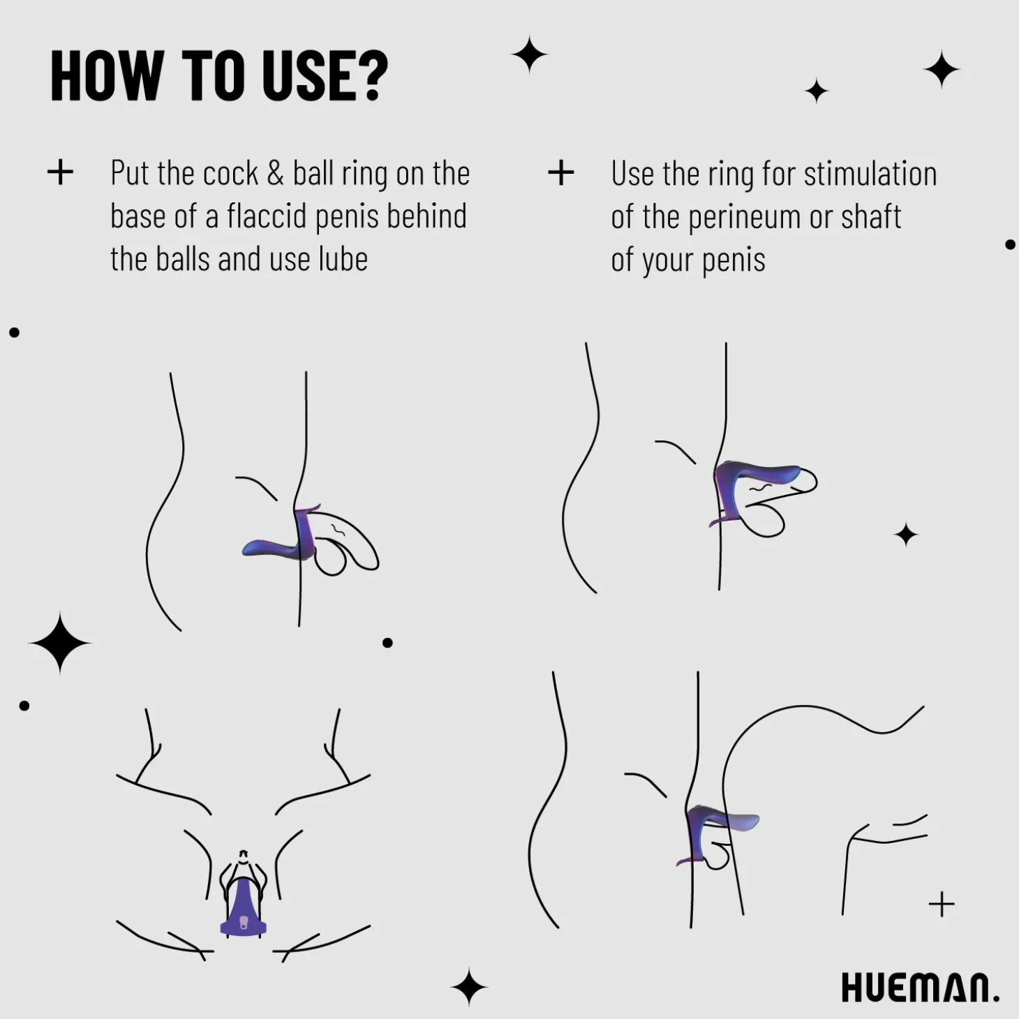 Hueman - Cockring vibrant avec bras de stimulation "Solar "- Bleu