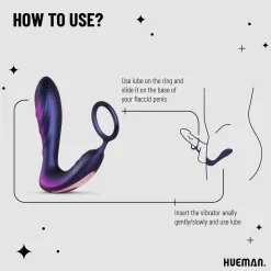 Hueman - Plug anal vibrant avec cockring et télécommande - Violet