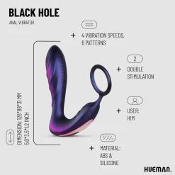 Hueman - Plug anal vibrant avec cockring et télécommande - Violet