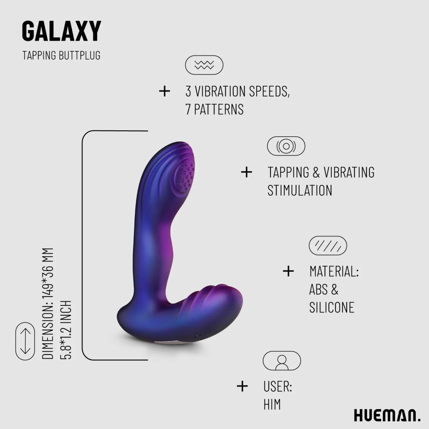 Hueman - Plug anal vibrant - Bleu