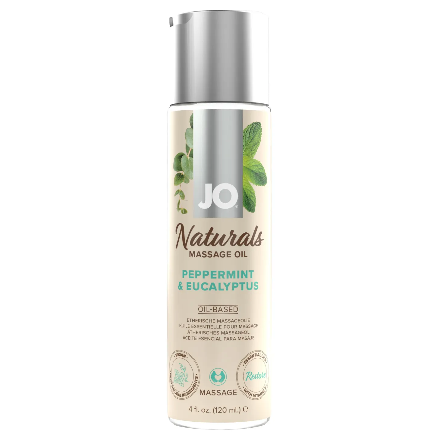 JO - Naturals Huile de massage à la menthe poivrée et à l'eucalyptus