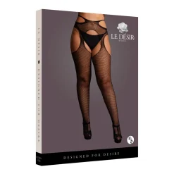 Le Desir - Collant Jarretière avec Taille à Bretelles Taille Queen - Noir