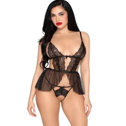 Leg Avenue - Babydoll et String Ouvert - Noir