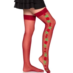 Leg Avenue - Bas avec Roses - Rouge