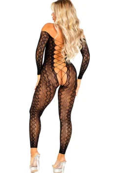 Leg Avenue – Bodystocking Ouverte à Motif Serpent – Noir