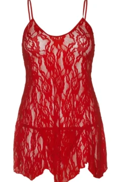 Leg Avenue - Chemise en Dentelle Rose avec Volants - Rouge
