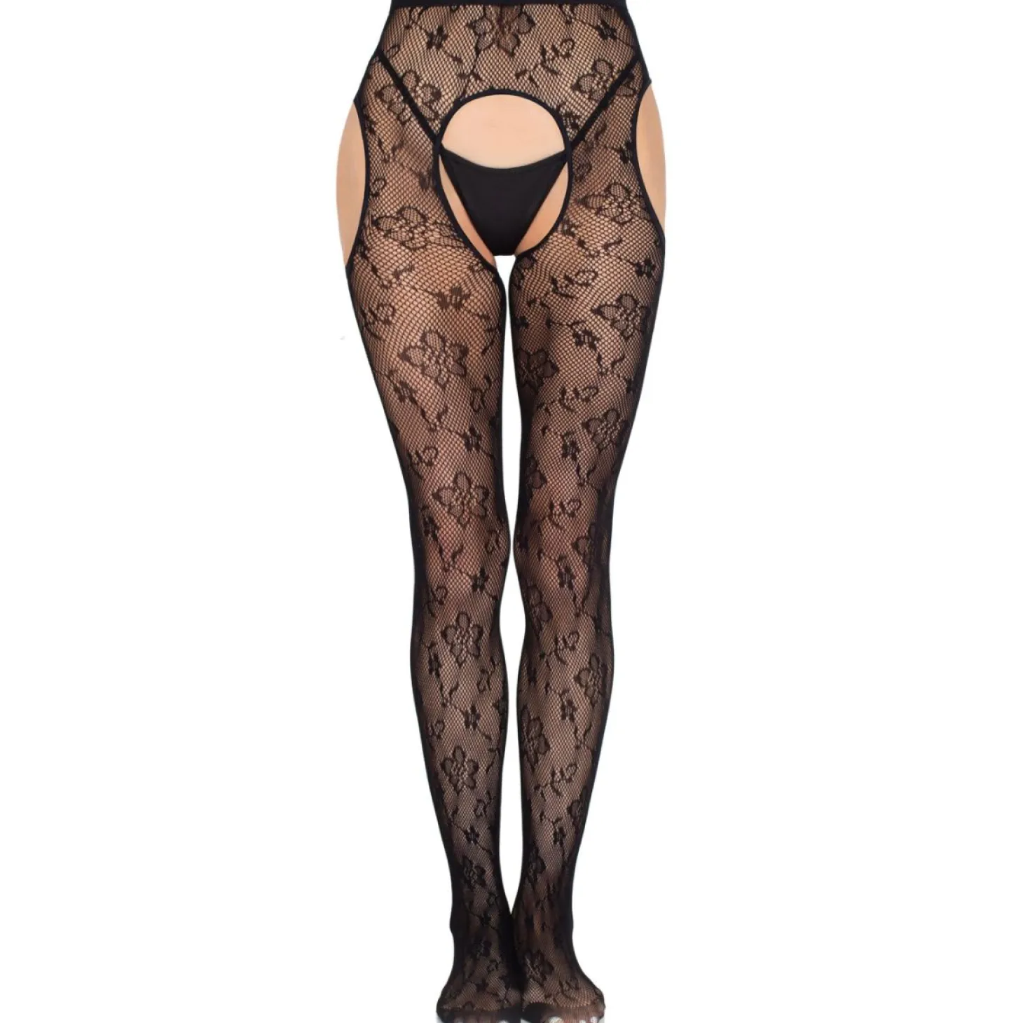Leg Avenue - Collant Résille Floral - Noir