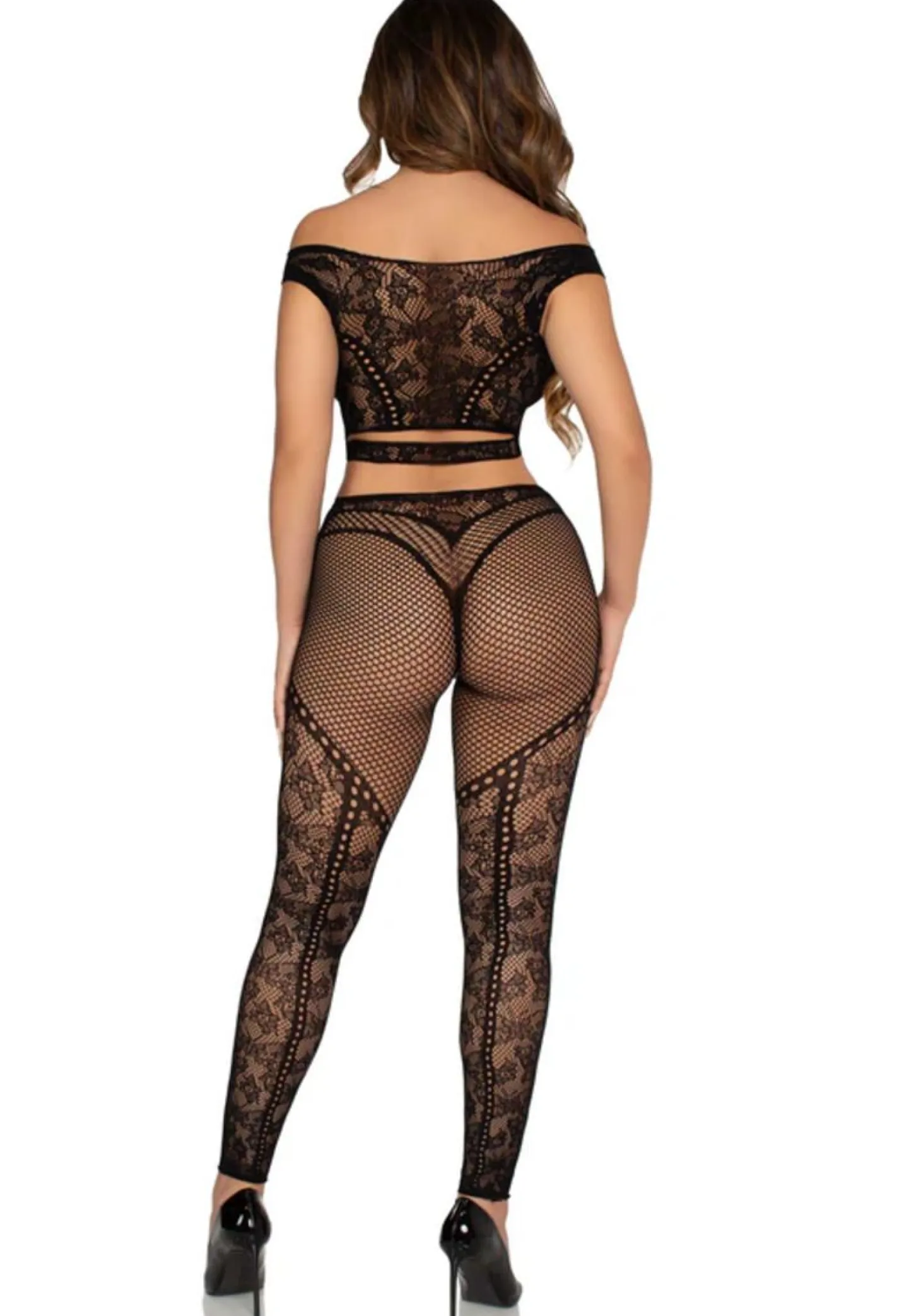 Leg Avenue – Ensemble Top Court Épaules Dénudées & Leggings – Noir