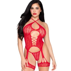 Leg Avenue – Heart Net Cami Jarretière & String – Rouge