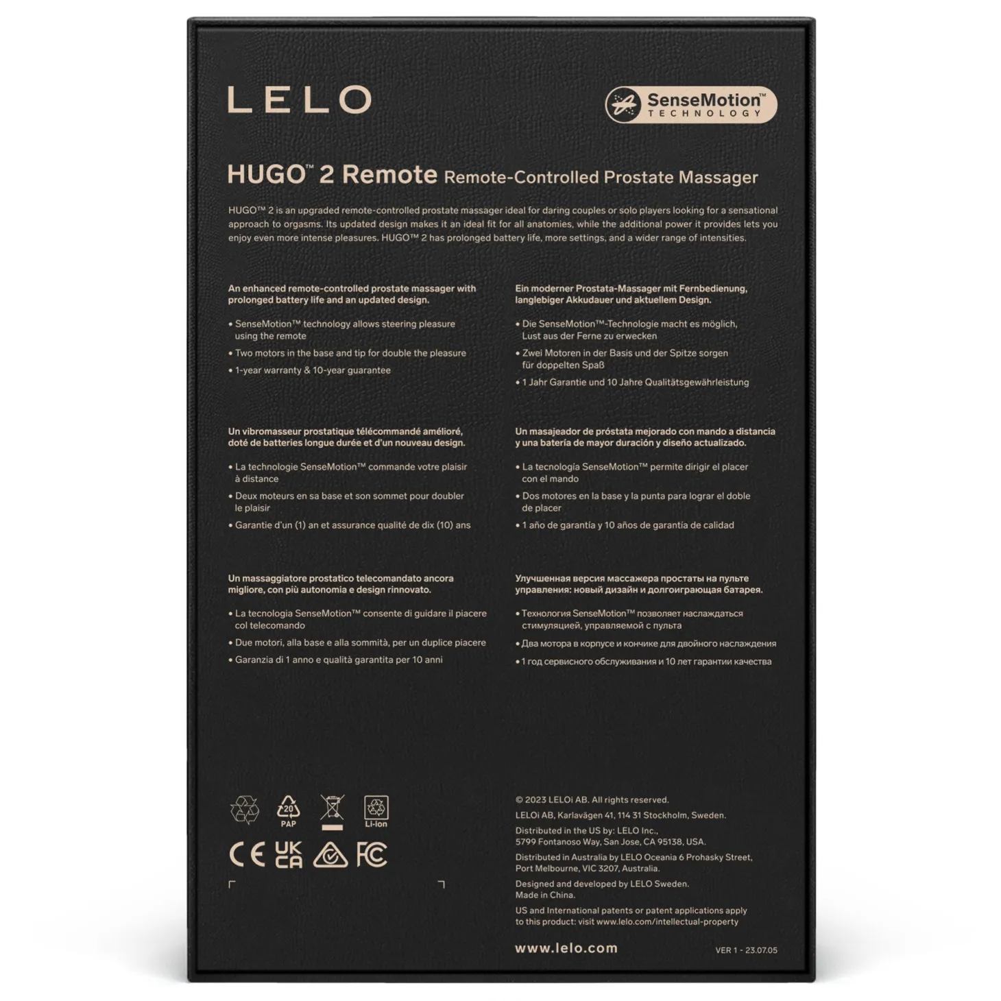 LELO - Hugo 2 Vibromasseur Prostatique avec Télécommande - Noir