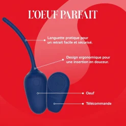L’Œuf Parfait par Adam & Eve - Œuf vibrant télécommandé - Bleu