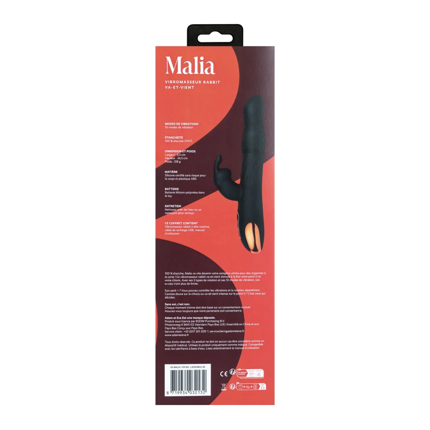 Malia par Adam & Eve - Vibromasseur rabbit va-et-vient - Noir