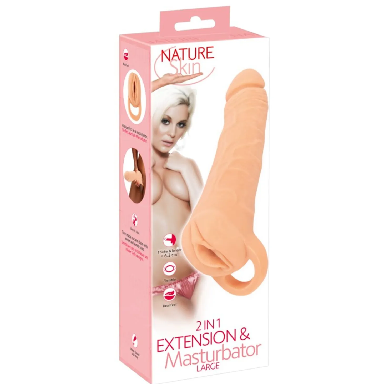 Nature Skin - 2in1 Extension + Masturbator - 23.8 cm