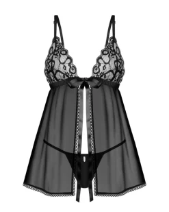 Obsessive - Blomentis Babydoll et String - Noir