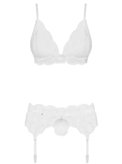 Obsessive - 3-Delige Kanten Jarretel Set - Wit
