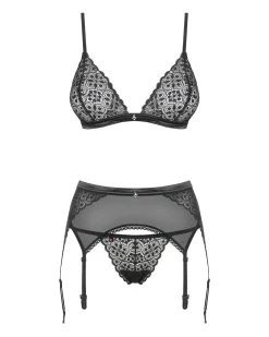 Obsessive - Shibu Ensemble 3 pièces avec soutien-gorge - Noir