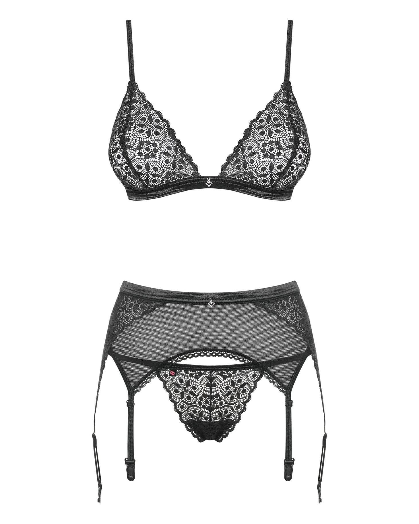 Obsessive - Shibu Ensemble 3 pièces avec soutien-gorge - Noir