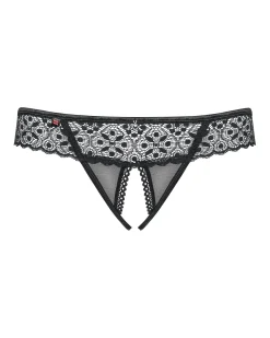 Obsessive - Shibu String ouvert à l'entrejambe - Noir