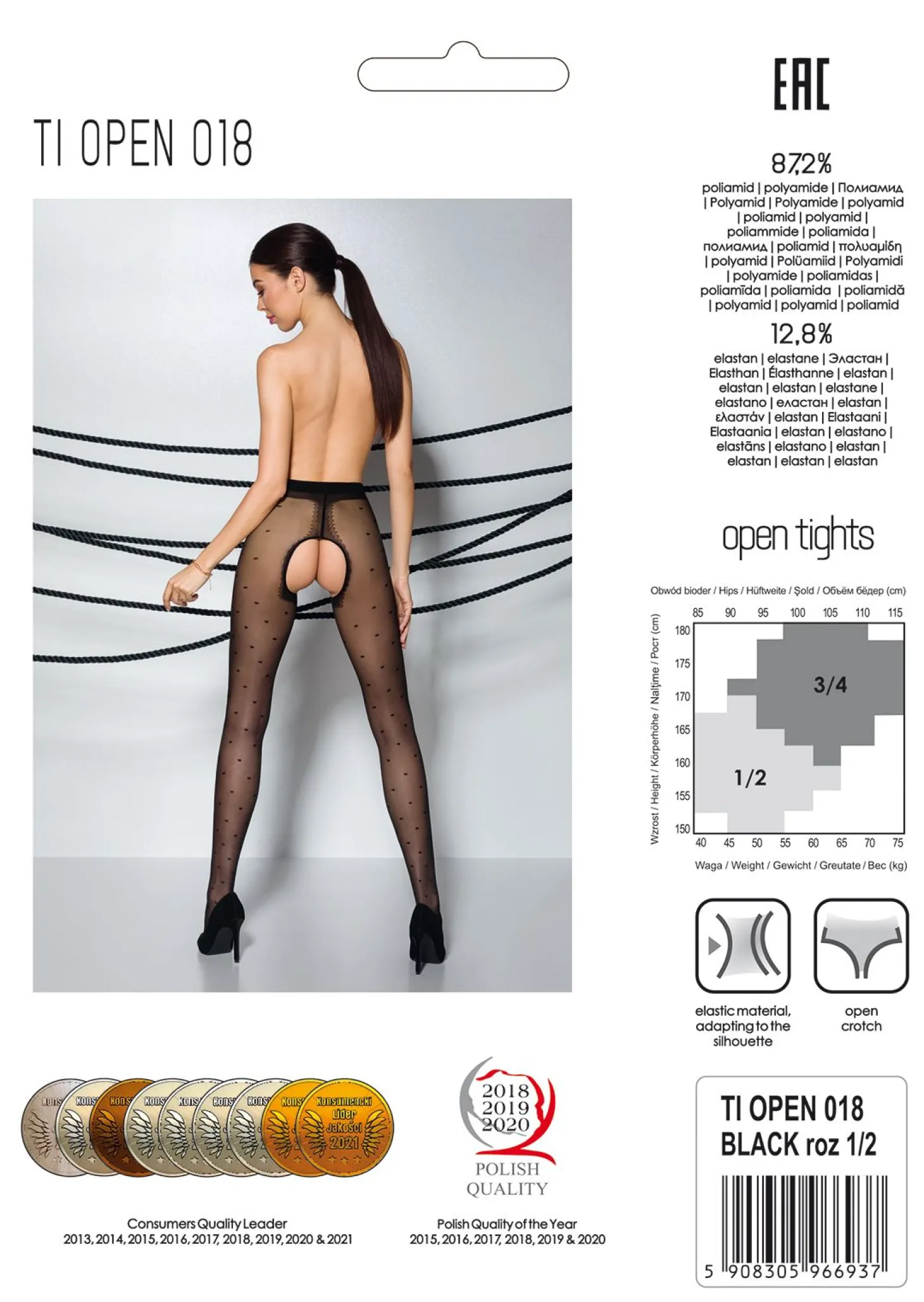 Passion - Tiopen 018 Collant avec Entrejambe Ouvert - Noir