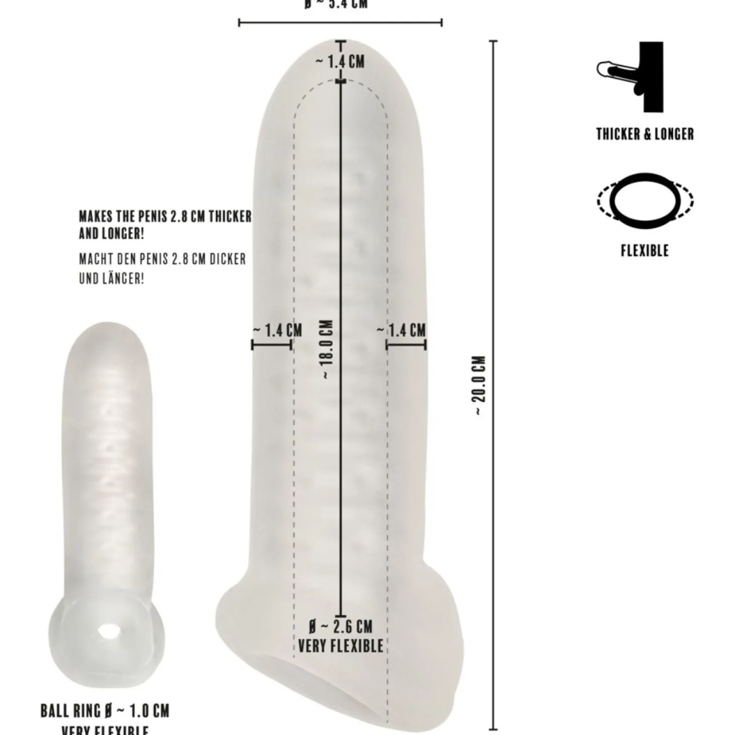 Rebel - Gaine Épaississante avec Anneau Scrotal - 18 cm