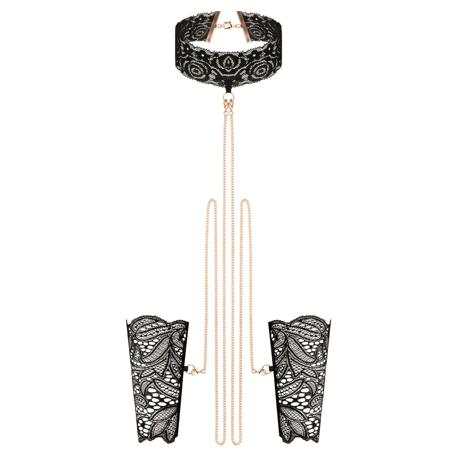 Rosy Gold - Menottes en Dentelle et Collier - Noir