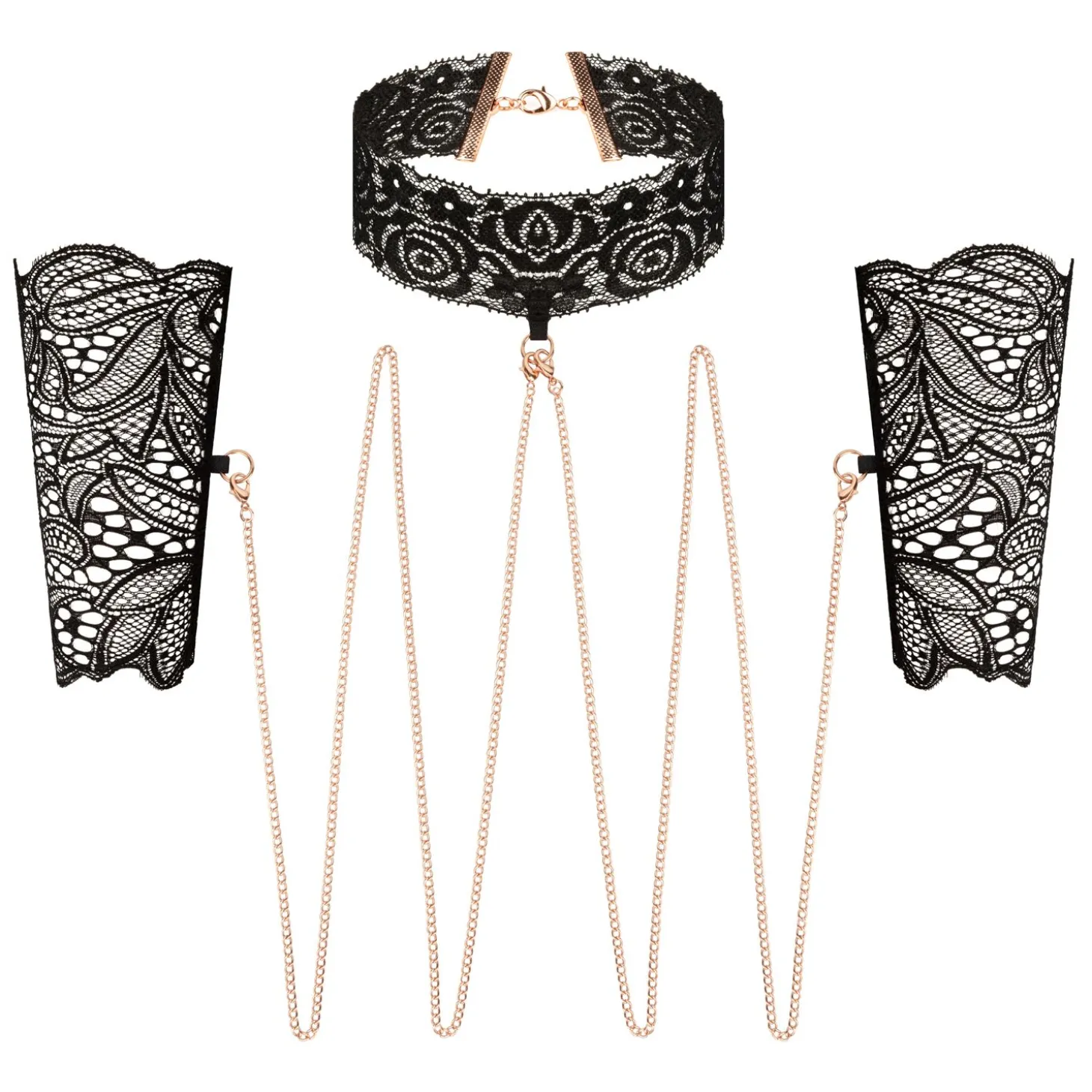 Rosy Gold - Menottes en Dentelle et Collier - Noir
