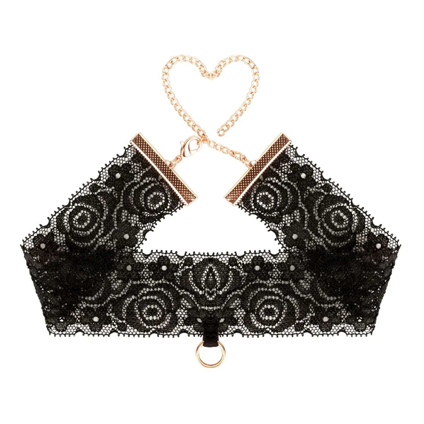 Rosy Gold - Menottes en Dentelle et Collier - Noir