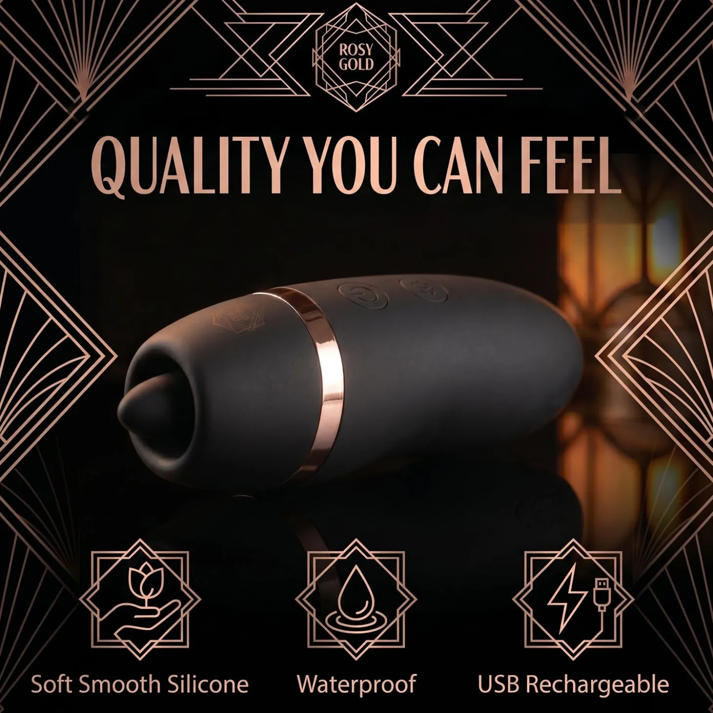 Rosy Gold – Stimulateur Léchage avec Boîtier Luxe – Noir