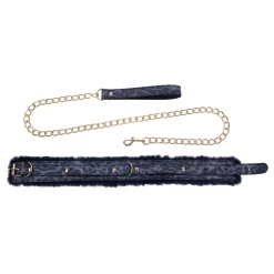 Sportsheets - Collier et Laisse en Fourrure Cougar - Noir
