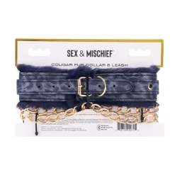 Sportsheets - Collier et Laisse en Fourrure Cougar - Noir