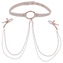 Sportsheets – S&M Peaches ‘n CreaMe Collier avec Pinces à Tétons – Cream