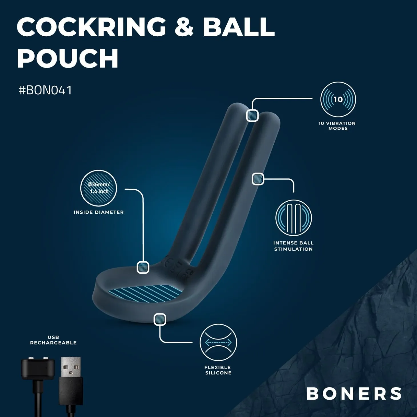 Stimulateur Cockring & Ball de Boners - Bleu