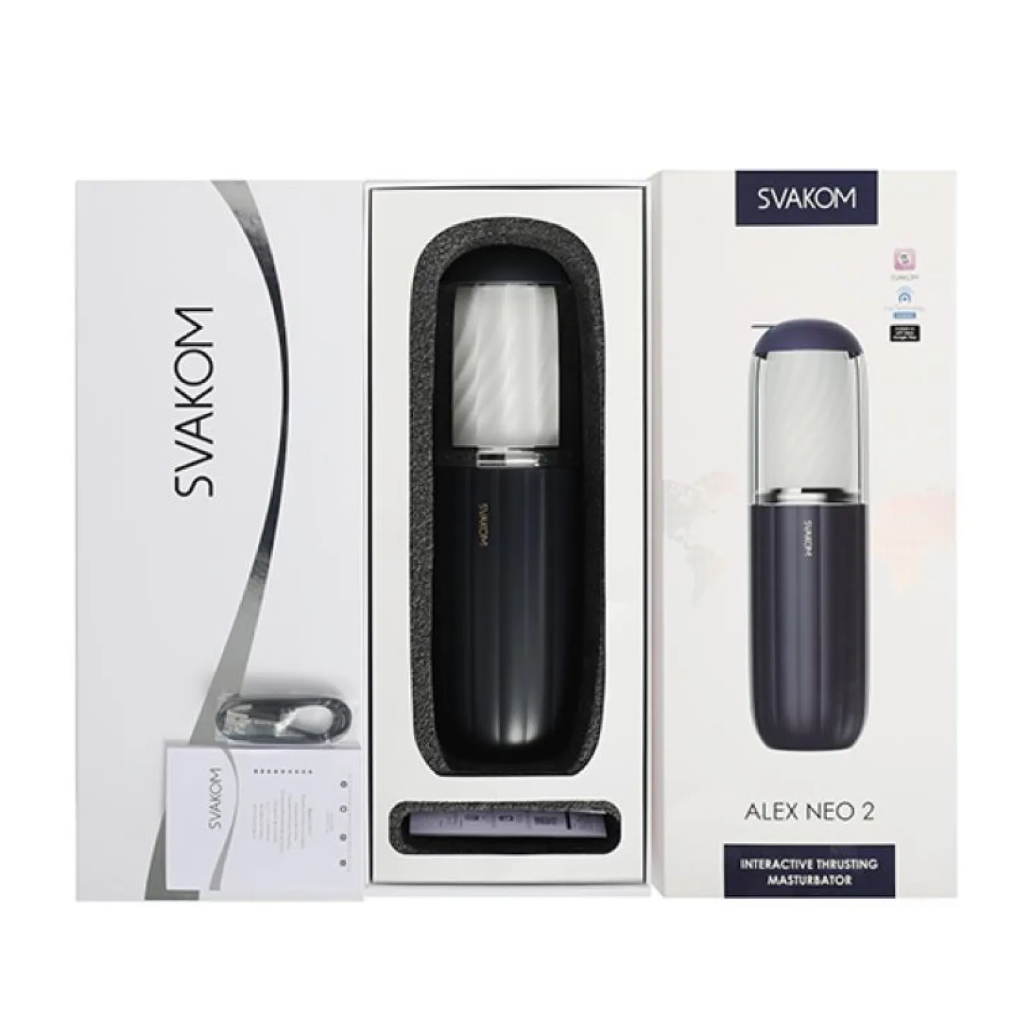 SVAKOM - Alex Neo 2 Masturbateur Interactif avec Mouvements de va-et-vient - Noir