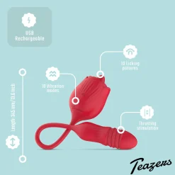 Teazers – Rose Vibromasseur Langue et va-et-vient – Rouge