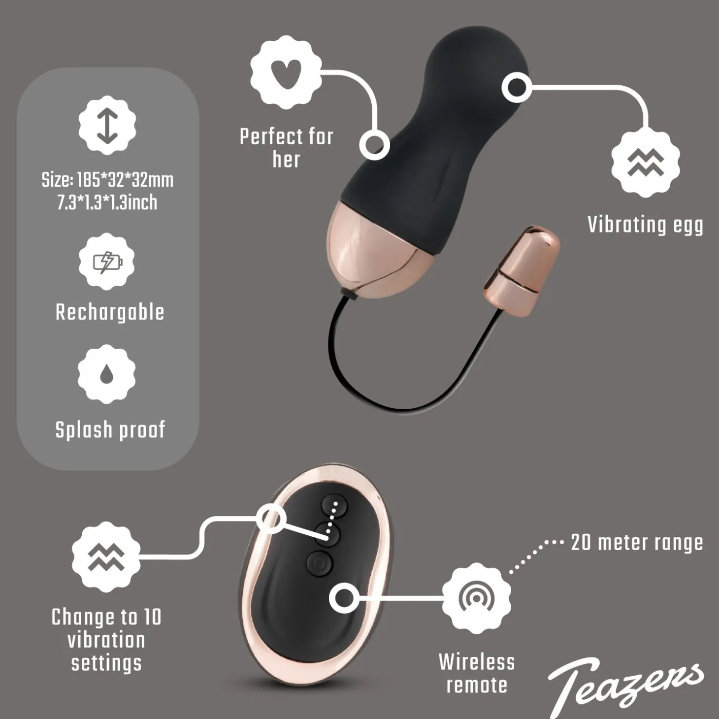 Teazers - Œuf vibrant avec télécommande - Noir