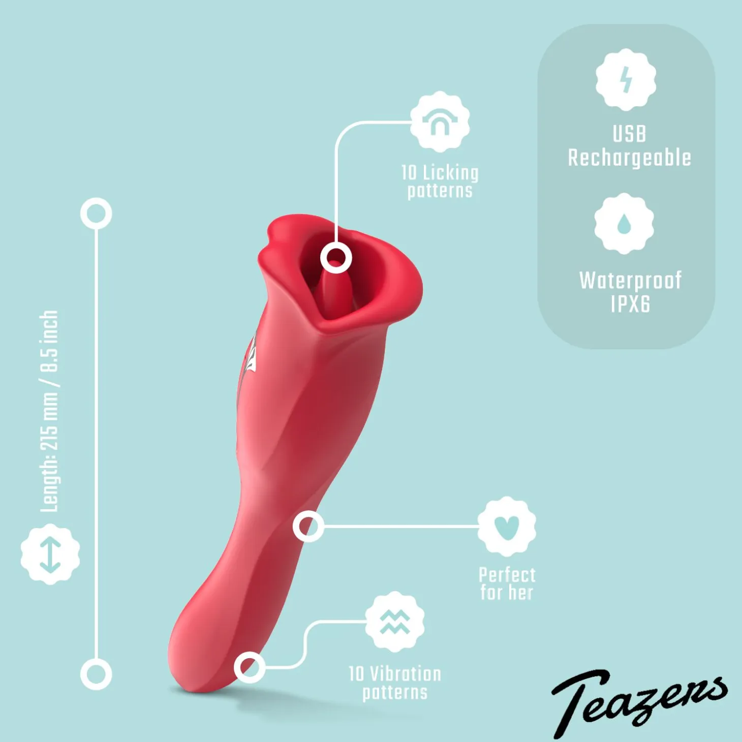 Teazers - Vibromasseur avec stimulateur clitoridien lécheur - Rouge